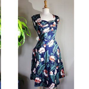 Floral Vintage Retro 50s Pinup Style Dress #01